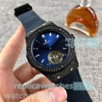 Copy Hublot Classic Fusion Tourbillon Blue Dial Black Diamond Bezel Watch